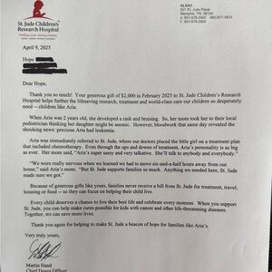 St. Jude Children's Research Hospital Letter